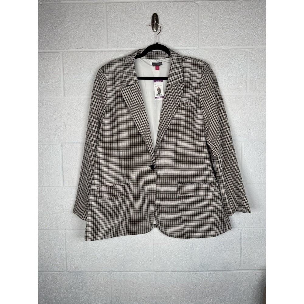 Vince Camuto Women's Plaid Blazer Brown Black Cream Stretch Lined XXL NWT $139